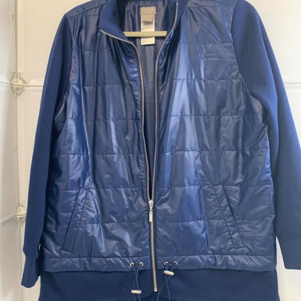 ZENERGY by CHICO'S 1 (M/8-10) Blue Drawstring Waist Zip Jacket Pockets EUC